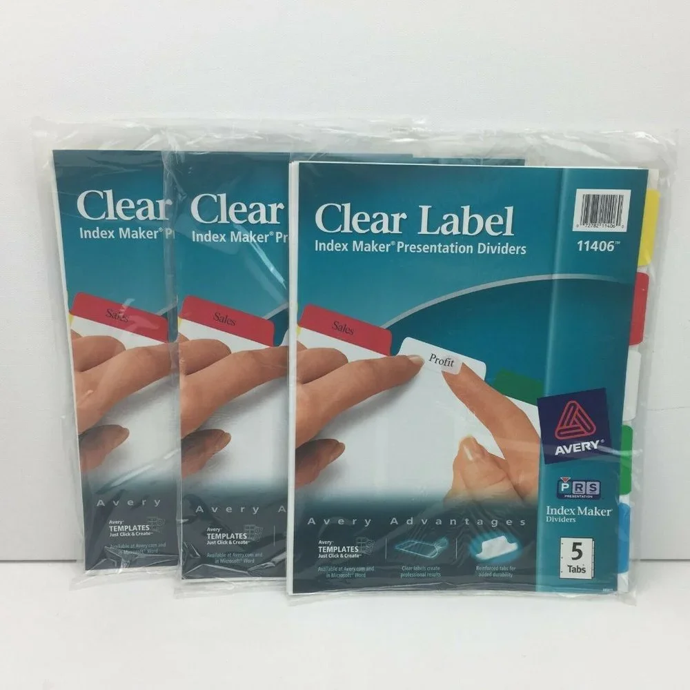 Set 3 Avery Clear 5 Tab Notebook Dividers Label 11406 Index Maker Office